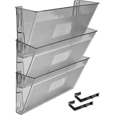 Acrimet Organisateur Mural pour Dossiers Modulaires en Plastique, format Lettre A4 (crochets inclus) (Couleur Fumeé Transparent) (Lot de 3) - Publicité Acrimet Organisateur Mural pour Dossiers Modulaires en Plastique, format Lettre A4 (crochets inclus) (Couleur Fumeé Transparent) (Lot de 3) - Publicité