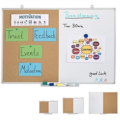Relaxdays Tableau Blanc combiné 2 en 1, Panneau en liège, magnétique, Cadre en alu, Rangement, 60 x 90 cm, Blanc/Naturel - Publicité Relaxdays Tableau Blanc combiné 2 en 1, Panneau en liège, magnétique, Cadre en alu, Rangement, 60 x 90 cm, Blanc/Naturel - Publicité