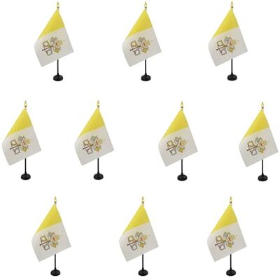 AZ FLAG Lot de 10 Mini Drapeau Vatican De Table 15x10 cm 10 Drapeaux Vatican De Bureau 100% Polyester Avec Hampe Point Dorée - Publicité AZ FLAG Lot de 10 Mini Drapeau Vatican De Table 15x10 cm 10 Drapeaux Vatican De Bureau 100% Polyester Avec Hampe Point Dorée - Publicité