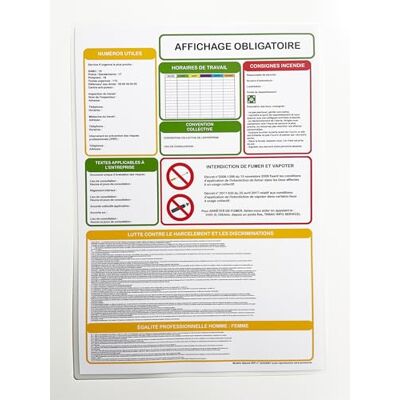 le chimiste Affichage OBLIGATOIRE pour toutes les entreprises dès le 1er salarié Toutes les informations obligatoires regroupées sur un seul panneau en format portrait Affichage format A4 plastifié, Matt. Publicité le chimiste Affichage OBLIGATOIRE pour toutes les entreprises dès le 1er salarié Toutes les informations obligatoires regroupées sur un seul panneau en format portrait Affichage format A4 plastifié, Matt. Publicité