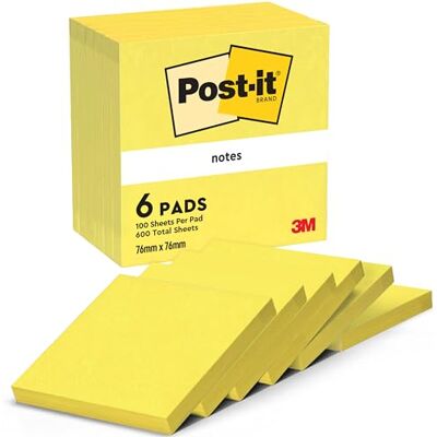 Post-It Notes Autocollantes, Pack de 6 Blocs, 76 mm x 76 mm, 100 Feuilles par Bloc, Jaune Néon Feuillets Adhésifs pour Prise de Notes, Listes de Tâches et Rappels - Publicité Post-It Notes Autocollantes, Pack de 6 Blocs, 76 mm x 76 mm, 100 Feuilles par Bloc, Jaune Néon Feuillets Adhésifs pour Prise de Notes, Listes de Tâches et Rappels - Publicité
