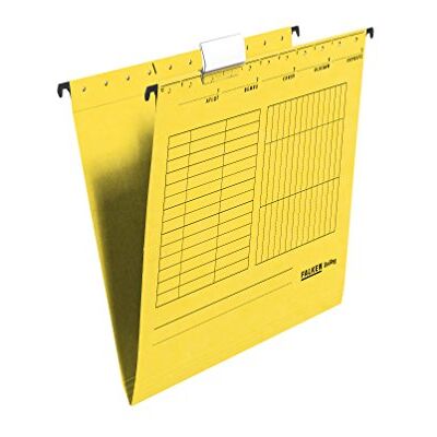 FALKEN Lot de 5 chemises suspendues UniReg. Fabriquées en Allemagne. En carton recyclé pour format DIN A4, ouvertes sur le côté, jaunes - Publicité FALKEN Lot de 5 chemises suspendues UniReg. Fabriquées en Allemagne. En carton recyclé pour format DIN A4, ouvertes sur le côté, jaunes - Publicité