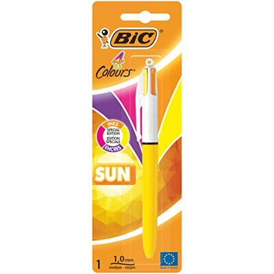 BIC 4 Couleurs Sun Stylo-Bille Rétractable Pointe Moyenne (1,0 mm) Encres Fantaisies Turquoise, Violet, Rose, Jaune, et Orange, Blister de 1 - Publicité BIC 4 Couleurs Sun Stylo-Bille Rétractable Pointe Moyenne (1,0 mm) Encres Fantaisies Turquoise, Violet, Rose, Jaune, et Orange, Blister de 1 - Publicité