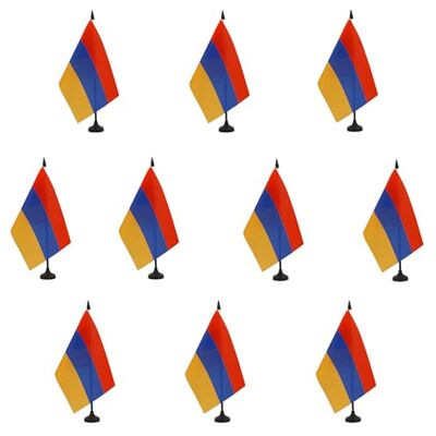 AZ FLAG Lot de 10 Drapeau De Table Arménie 21x14 cm 10 Petits Drapeaux Arménien De Bureau 100% Polyester Avec Hampe De 25cm Et Socle En Plastique Noir - Publicité AZ FLAG Lot de 10 Drapeau De Table Arménie 21x14 cm 10 Petits Drapeaux Arménien De Bureau 100% Polyester Avec Hampe De 25cm Et Socle En Plastique Noir - Publicité
