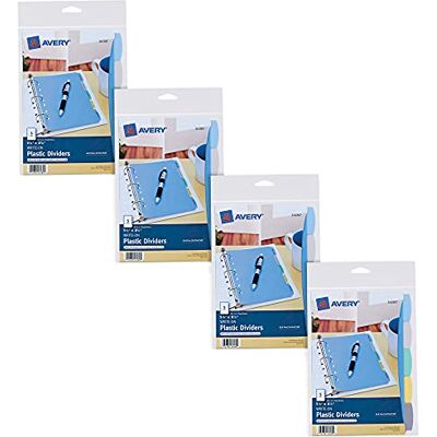 Avery Mini intercalaires en plastique durable pour classeurs à 3 anneaux et classeurs à 7 anneaux, 14 x 21,6 cm, ensembles de 5 onglets, multicolore, 4 ensembles d'intercalaires (21982) - Publicité Avery Mini intercalaires en plastique durable pour classeurs à 3 anneaux et classeurs à 7 anneaux, 14 x 21,6 cm, ensembles de 5 onglets, multicolore, 4 ensembles d'intercalaires (21982) - Publicité