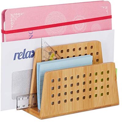 Relaxdays Porte-documents en bambou avec 2 compartiments perforés et un porte-lettres Format A5 Naturel - Publicité Relaxdays Porte-documents en bambou avec 2 compartiments perforés et un porte-lettres Format A5 Naturel - Publicité