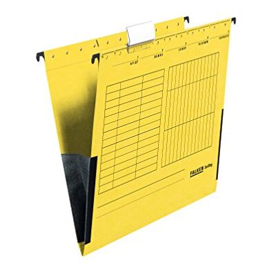 FALKEN Lot de 5 pochettes suspendues UniReg. Fabriquées en Allemagne. En carton recyclé pour format A4 avec languettes en lin jaunes - Publicité FALKEN Lot de 5 pochettes suspendues UniReg. Fabriquées en Allemagne. En carton recyclé pour format A4 avec languettes en lin jaunes - Publicité