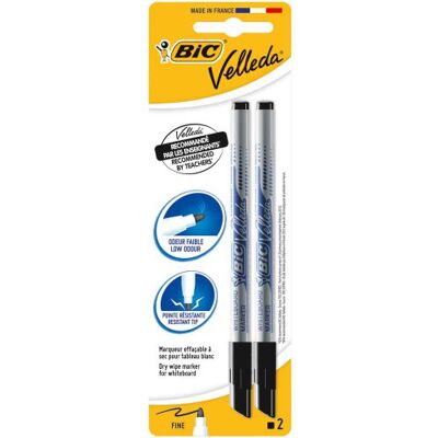 BIC Velleda 1721 Feutres Effaçables à Sec Noir, Blister de 2 - Publicité BIC Velleda 1721 Feutres Effaçables à Sec Noir, Blister de 2 - Publicité