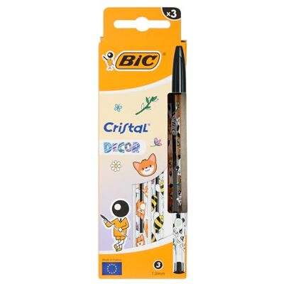 BIC 1 Coffret de 3 Stylos Cristal Encre Noir Décors Kawaii Pointe Moyenne : 1 mm 3 Décors Différents - Publicité BIC 1 Coffret de 3 Stylos Cristal Encre Noir Décors Kawaii Pointe Moyenne : 1 mm 3 Décors Différents - Publicité