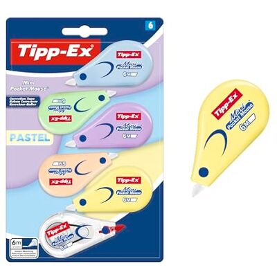 BIC Tipp-Ex Mini Pocket Rubans Correcteurs Mouse Pastel (6 m x 5 mm) 5 couleurs pastel et 1 transparent, pack de 6 - Publicité BIC Tipp-Ex Mini Pocket Rubans Correcteurs Mouse Pastel (6 m x 5 mm) 5 couleurs pastel et 1 transparent, pack de 6 - Publicité