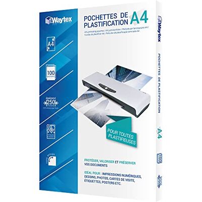Waytex 78275 Pochettes de plastification A4 Epaisses 125 microns Pack de 100 - Publicité Waytex 78275 Pochettes de plastification A4 Epaisses 125 microns Pack de 100 - Publicité