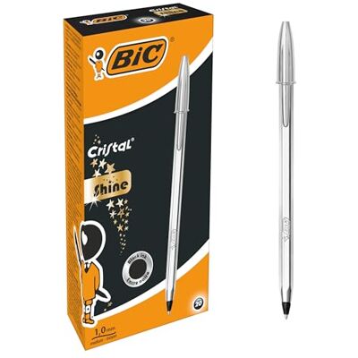BIC Cristal Original Shine Stylo-Bille Pointe Moyenne (1,0 mm) Corps Doré Écriture Fluide et Élégante à Encre Noire, Boîte de 20 - Publicité BIC Cristal Original Shine Stylo-Bille Pointe Moyenne (1,0 mm) Corps Doré Écriture Fluide et Élégante à Encre Noire, Boîte de 20 - Publicité