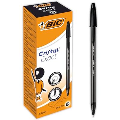 BIC Cristal Exact Stylos-Bille Pointe Aiguille Fine (0,7 mm) Écriture Précise et Fluide Noir, Boîte de 20 - Publicité BIC Cristal Exact Stylos-Bille Pointe Aiguille Fine (0,7 mm) Écriture Précise et Fluide Noir, Boîte de 20 - Publicité