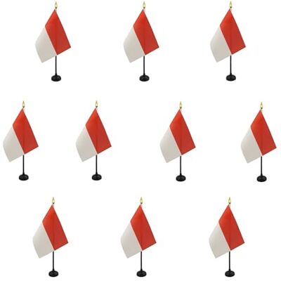 AZ FLAG Lot de 10 Mini Drapeau Monaco De Table 15x10 cm 10 Drapeaux Monégasque De Bureau 100% Polyester Avec Hampe Point Dorée - Publicité AZ FLAG Lot de 10 Mini Drapeau Monaco De Table 15x10 cm 10 Drapeaux Monégasque De Bureau 100% Polyester Avec Hampe Point Dorée - Publicité