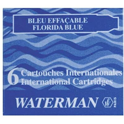 Waterman Lot de 6 cartouches d'encre internationales pour stylo-plume, standard, couleur de l'encre : bleu floral, lot de 6 - Publicité Waterman Lot de 6 cartouches d'encre internationales pour stylo-plume, standard, couleur de l'encre : bleu floral, lot de 6 - Publicité