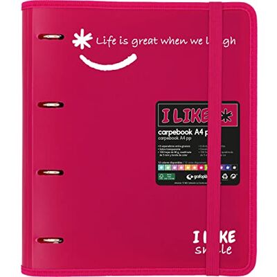 Grafoplás 88101854 Classeur à 4 anneaux avec recharge, A4, fuchsia, polypropylène semi-rigide, avec séparateurs, dossier Like - Publicité Grafoplás 88101854 Classeur à 4 anneaux avec recharge, A4, fuchsia, polypropylène semi-rigide, avec séparateurs, dossier Like - Publicité