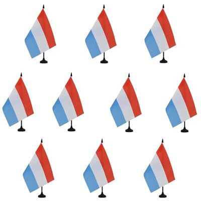 AZ FLAG Lot de 10 Drapeau De Table Luxembourg 21x14 cm 10 Petits Drapeaux Luxembourgeois De Bureau 100% Polyester Avec Hampe De 25cm Et Socle En Plastique Noir - Publicité AZ FLAG Lot de 10 Drapeau De Table Luxembourg 21x14 cm 10 Petits Drapeaux Luxembourgeois De Bureau 100% Polyester Avec Hampe De 25cm Et Socle En Plastique Noir - Publicité
