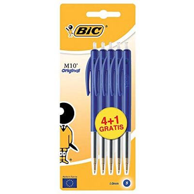 BIC M10 Clic Clip-on Retractable Ballpoint Pen Medium Bleu 5pièce(s) Stylo à bille (Bleu, Transparent, Clip-on Retractable Ballpoint Pen, Moyen, Rond, Métal) - Publicité BIC M10 Clic Clip-on Retractable Ballpoint Pen Medium Bleu 5pièce(s) Stylo à bille (Bleu, Transparent, Clip-on Retractable Ballpoint Pen, Moyen, Rond, Métal) - Publicité