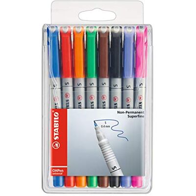 STABILO OHPen Marqueur Pochette x 8 stylos marqueurs (encre non-permanente/pointe superfine 0,4mm) - Publicité STABILO OHPen Marqueur Pochette x 8 stylos marqueurs (encre non-permanente/pointe superfine 0,4mm) - Publicité