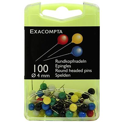 Exacompta Boîte de 100 épingles sphériques hauteur 15mm 4mm de diamètre Couleurs assorties - Publicité Exacompta Boîte de 100 épingles sphériques hauteur 15mm 4mm de diamètre Couleurs assorties - Publicité
