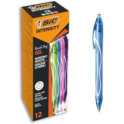 BIC Gel-ocity Quick Dry Stylos-Gel Rétractables Séchage Ultra-Rapide Pointe Moyenne (0,7 mm) Couleurs Assorties, Boîte de 12 - Publicité BIC Gel-ocity Quick Dry Stylos-Gel Rétractables Séchage Ultra-Rapide Pointe Moyenne (0,7 mm) Couleurs Assorties, Boîte de 12 - Publicité
