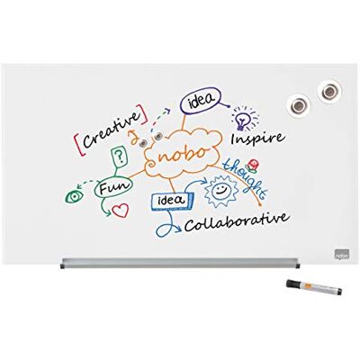 Nobo Tableau Blanc Magnétique Verre avec Porte-Marqueurs Amovible, 680 x 380 mm, Système de Fixation InvisaMount, Impression Pro, Blanc Brillant, 1905175 - Publicité Nobo Tableau Blanc Magnétique Verre avec Porte-Marqueurs Amovible, 680 x 380 mm, Système de Fixation InvisaMount, Impression Pro, Blanc Brillant, 1905175 - Publicité