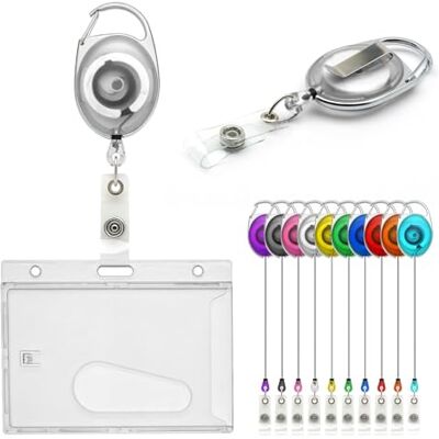 CKB LTD Porte-badge à enrouleur rétractable Set Combo simple face fermé avec fente d'éjection horizontale, porte-carte d'identité pour école, bureau, carte d'identité avec attache clip de ceinture - Publicité CKB LTD Porte-badge à enrouleur rétractable Set Combo simple face fermé avec fente d'éjection horizontale, porte-carte d'identité pour école, bureau, carte d'identité avec attache clip de ceinture - Publicité