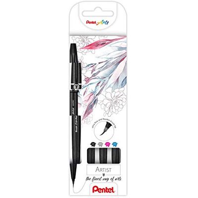 Pentel SESF30C-4 Brush Sign Pen Artist Lot de 4 stylos pinceaux avec pointe pinceau extra fine Noir/gris/rose/bleu clair - Publicité Pentel SESF30C-4 Brush Sign Pen Artist Lot de 4 stylos pinceaux avec pointe pinceau extra fine Noir/gris/rose/bleu clair - Publicité