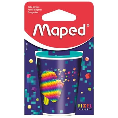 MAPED - Apara Lápis Duplo com Depósito em Lata Pixel Party - Double - Avec réservoir - Pencil Sharpener - Publicité MAPED - Apara Lápis Duplo com Depósito em Lata Pixel Party - Double - Avec réservoir - Pencil Sharpener - Publicité