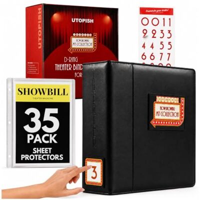 UTOPISH Broadway Classeur de présentation avec pochettes – Grand support de programme de théâtre de 10,2 cm avec 35 protecteurs de feuilles et autocollants de numérotation inclus – Cadeau Broadway avec logo - Publicité UTOPISH Broadway Classeur de présentation avec pochettes – Grand support de programme de théâtre de 10,2 cm avec 35 protecteurs de feuilles et autocollants de numérotation inclus – Cadeau Broadway avec logo - Publicité