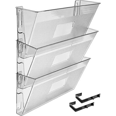 Acrimet Organisateur Mural pour Dossiers Modulaires en Plastique, format Lettre A4 (crochets inclus) (Couleur Transparent) (Lot de 3) - Publicité Acrimet Organisateur Mural pour Dossiers Modulaires en Plastique, format Lettre A4 (crochets inclus) (Couleur Transparent) (Lot de 3) - Publicité