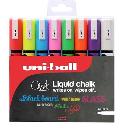 uni-ball Réf 5046670 Marqueur craie Pointe ogive large Trait de 1,8 à 2,5 mm Assortiment de couleurs Pochette de 8 (Import Royaume Uni), coleurs assorties - Publicité uni-ball Réf 5046670 Marqueur craie Pointe ogive large Trait de 1,8 à 2,5 mm Assortiment de couleurs Pochette de 8 (Import Royaume Uni), coleurs assorties - Publicité