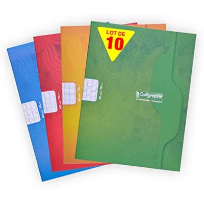 Calligraphe 7005C Lot de 10 Cahiers Agrafés (une Marque de Clairefontaine) 17x22 cm 60 Pages Grands Carreaux Papier Blanc 70 g Couverture Carte Offset Couleurs Aléatoires - Publicité Calligraphe 7005C Lot de 10 Cahiers Agrafés (une Marque de Clairefontaine) 17x22 cm 60 Pages Grands Carreaux Papier Blanc 70 g Couverture Carte Offset Couleurs Aléatoires - Publicité