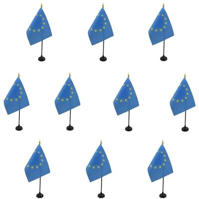 AZ FLAG Lot de 10 Mini Drapeau Europe De Table 15x10 cm 10 Drapeaux Européen Union Européenne Ue De Bureau 100% Polyester Avec Hampe Point Dorée - Publicité AZ FLAG Lot de 10 Mini Drapeau Europe De Table 15x10 cm 10 Drapeaux Européen Union Européenne Ue De Bureau 100% Polyester Avec Hampe Point Dorée - Publicité