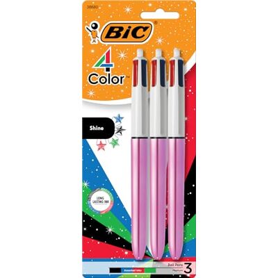 BIC Stylo à bille 4 couleurs, corps bleu, pointe moyenne (1 mm), encres assorties, 3 pièces - Publicité BIC Stylo à bille 4 couleurs, corps bleu, pointe moyenne (1 mm), encres assorties, 3 pièces - Publicité