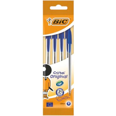 BIC Cristal Original Stylos-Bille Bleu, Pochette de 4 - Publicité BIC Cristal Original Stylos-Bille Bleu, Pochette de 4 - Publicité