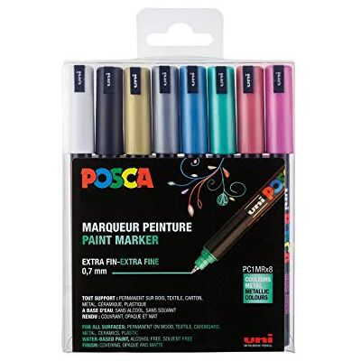 POSCA Set de 8 Marqueurs PC1MR Pte calibrée extra-fine Couleurs Métallisées - Publicité POSCA Set de 8 Marqueurs PC1MR Pte calibrée extra-fine Couleurs Métallisées - Publicité