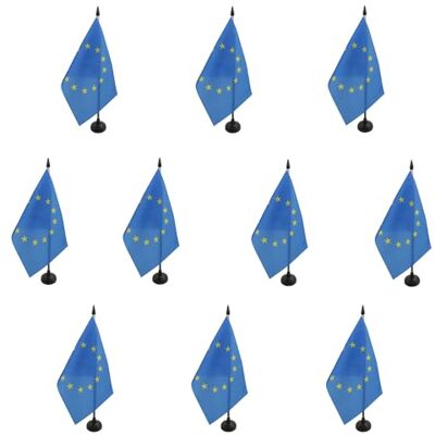 AZ FLAG Lot de 10 Drapeaux de Table Europe 21x14 cm Socle Plastique Usage intérieur Drapeau de bureau européen finition cousue et bords renforcés avec mât en plastique et socle en plastique - Publicité AZ FLAG Lot de 10 Drapeaux de Table Europe 21x14 cm Socle Plastique Usage intérieur Drapeau de bureau européen finition cousue et bords renforcés avec mât en plastique et socle en plastique - Publicité