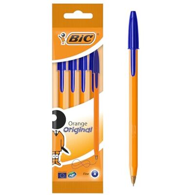 BIC Orange Original Stylos-Bille Pointe Fine (0,8 mm) Bleu, Pochette de 4 - Publicité BIC Orange Original Stylos-Bille Pointe Fine (0,8 mm) Bleu, Pochette de 4 - Publicité