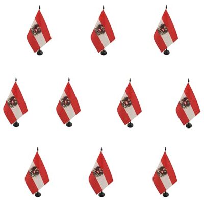 AZ FLAG Lot de 10 Drapeau De Table Autriche avec aigle 21x14 cm 10 Petits Drapeaux Autrichien De Bureau 100% Polyester Avec Hampe De 25cm Et Socle En Plastique Noir - Publicité AZ FLAG Lot de 10 Drapeau De Table Autriche avec aigle 21x14 cm 10 Petits Drapeaux Autrichien De Bureau 100% Polyester Avec Hampe De 25cm Et Socle En Plastique Noir - Publicité