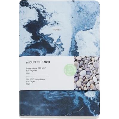 Miquelrius Cahier souple A5 (142 x 210 mm), rayé uni, 50 feuilles blanches en PAPIER PIERRE sans arbres 144 g/m², couverture en papier et détail en stamping, Couleur mer - Publicité Miquelrius Cahier souple A5 (142 x 210 mm), rayé uni, 50 feuilles blanches en PAPIER PIERRE sans arbres 144 g/m², couverture en papier et détail en stamping, Couleur mer - Publicité