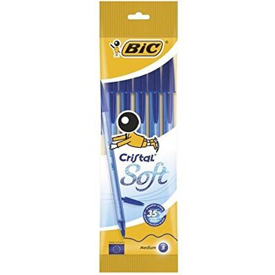 BIC stylo-bille cristal soft bleu x5 - Publicité BIC stylo-bille cristal soft bleu x5 - Publicité