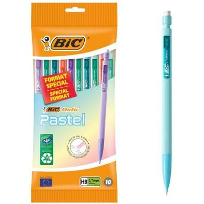 BIC Portemines Matic Pastel pointe 0,7 mm HB Pochette de 10 assorties - Publicité BIC Portemines Matic Pastel pointe 0,7 mm HB Pochette de 10 assorties - Publicité