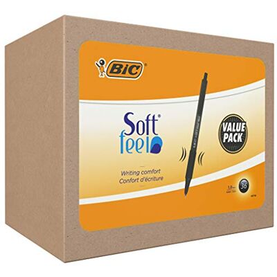 BIC Soft Feel Stylos-Bille Rétractables avec Grip en Caoutchouc, Pointe Moyenne (1,0 mm) Noir, Boîte de 36 Exclusivité Amazon - Publicité BIC Soft Feel Stylos-Bille Rétractables avec Grip en Caoutchouc, Pointe Moyenne (1,0 mm) Noir, Boîte de 36 Exclusivité Amazon - Publicité