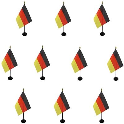 AZ FLAG Lot de 10 Mini Drapeau Allemagne De Table 15x10 cm 10 Drapeaux Allemand De Bureau 100% Polyester Avec Hampe Point Dorée - Publicité AZ FLAG Lot de 10 Mini Drapeau Allemagne De Table 15x10 cm 10 Drapeaux Allemand De Bureau 100% Polyester Avec Hampe Point Dorée - Publicité