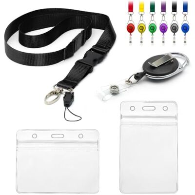 CKB LTD Lot de 4 cordons avec porte-cartes, comprenant 1 cordon de sécurité amovible, 1 clip rétractable Yo Yo, 2 badges d'identification transparents et étanches, pochettes d'identité en plastique d - Publicité CKB LTD Lot de 4 cordons avec porte-cartes, comprenant 1 cordon de sécurité amovible, 1 clip rétractable Yo Yo, 2 badges d'identification transparents et étanches, pochettes d'identité en plastique d - Publicité