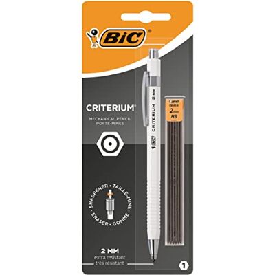 BIC Criterium Porte-Mines 2mm HB Corps Noir ou Blanc, Blister de 1 + 6 Mines - Publicité BIC Criterium Porte-Mines 2mm HB Corps Noir ou Blanc, Blister de 1 + 6 Mines - Publicité
