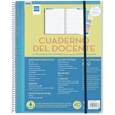 Finocam Carnet d'enseignant semaine par page en espagnol avec autocollants et pochettes transparentes, feuilles de listes et d'évaluations et section de tutorat. Idéal pour l'organisation scolaire. Publicité Finocam Carnet d'enseignant semaine par page en espagnol avec autocollants et pochettes transparentes, feuilles de listes et d'évaluations et section de tutorat. Idéal pour l'organisation scolaire. Publicité