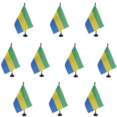 AZ FLAG Lot de 10 Drapeau De Table Gabon 21x14 cm 10 Petits Drapeaux Gabonais De Bureau 100% Polyester Avec Hampe De 25cm Et Socle En Plastique Noir - Publicité AZ FLAG Lot de 10 Drapeau De Table Gabon 21x14 cm 10 Petits Drapeaux Gabonais De Bureau 100% Polyester Avec Hampe De 25cm Et Socle En Plastique Noir - Publicité