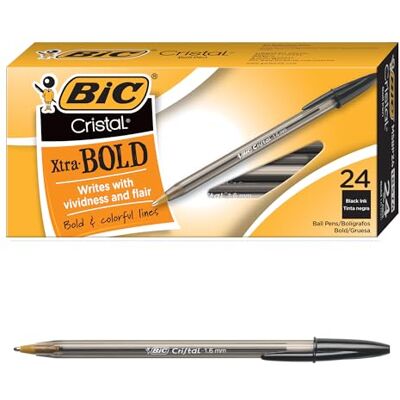 BIC Cristal Xtra Bold Lot de 24 stylos à bille, pointe grasse (1,6 mm) pour des lignes vives et spectaculaires, noir - Publicité BIC Cristal Xtra Bold Lot de 24 stylos à bille, pointe grasse (1,6 mm) pour des lignes vives et spectaculaires, noir - Publicité